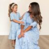 Audra Blue Floral Tiered Little Girl Dress
