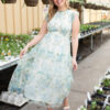 Alexia Cream Blue Floral Mesh Dress