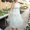 Alexia Cream Blue Floral Mesh Dress