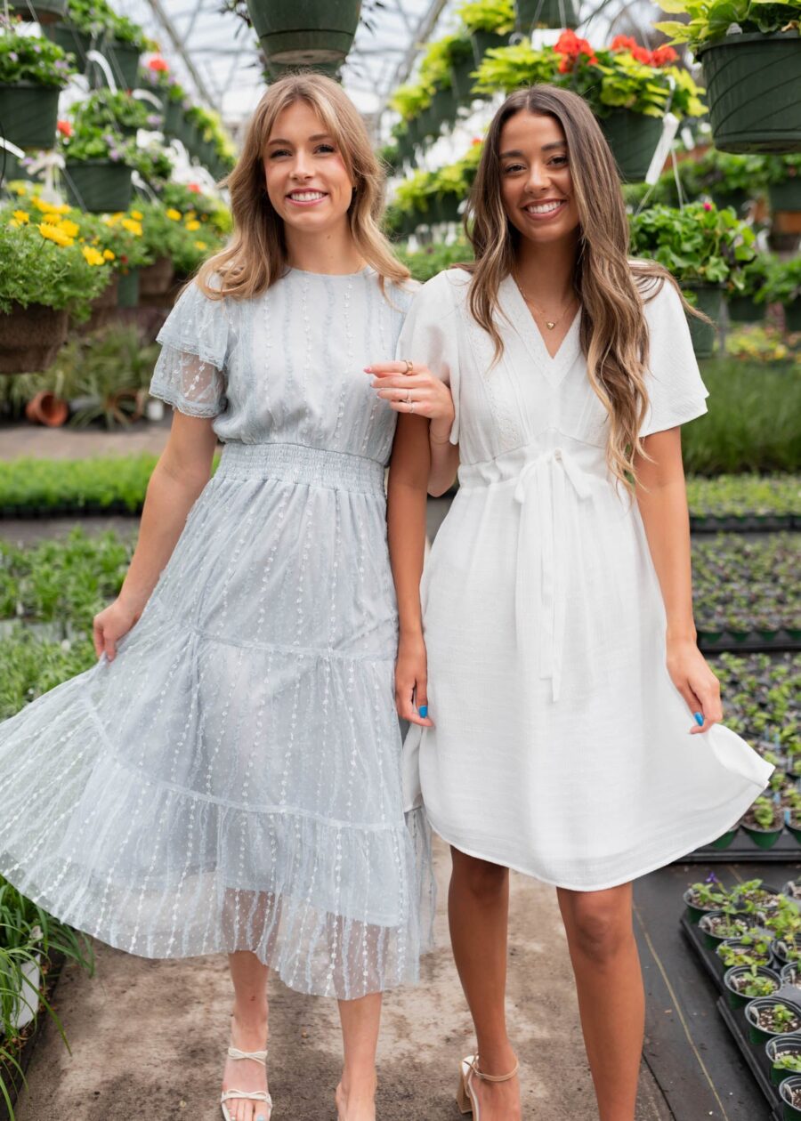 Paedyn White Textured Tie Dress