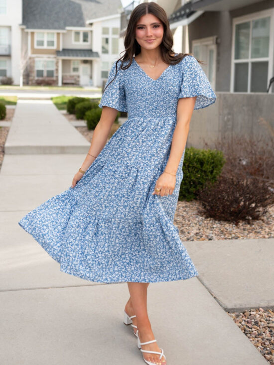 Mila Blue Smocked Floral Dress