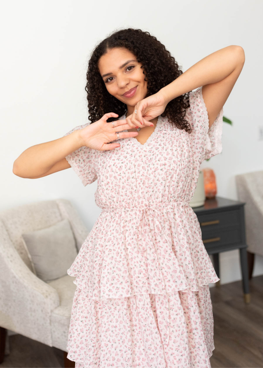Mira Blush Rose Tiered Ruffle Dress