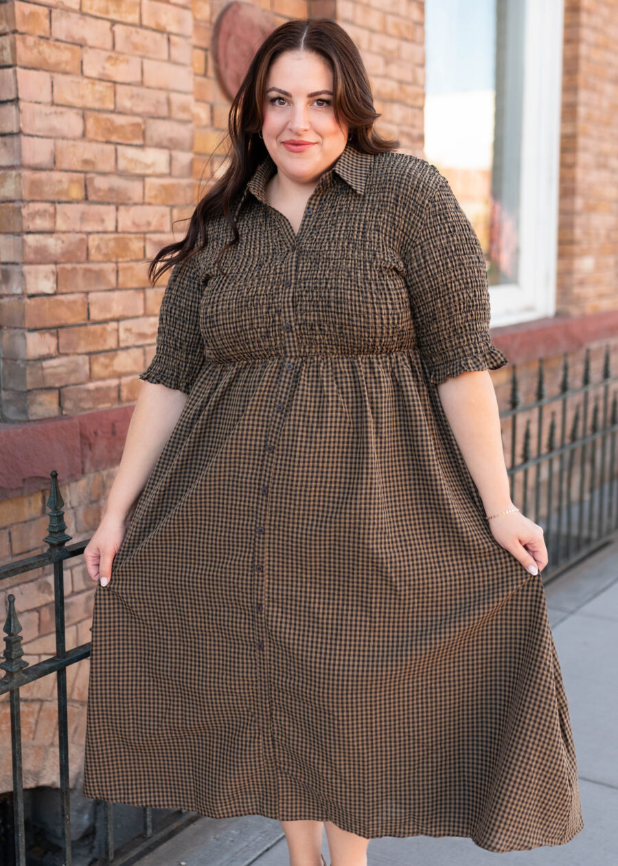 Mira Brown Gingham Dress