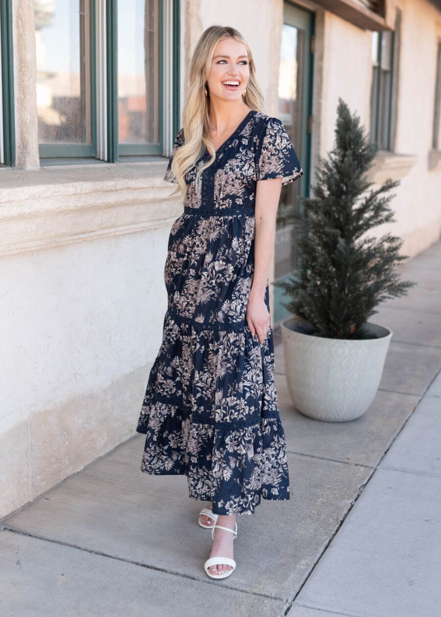 Mollie Navy Blue Patterned Dress