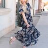 Mollie Navy Blue Patterned Dress