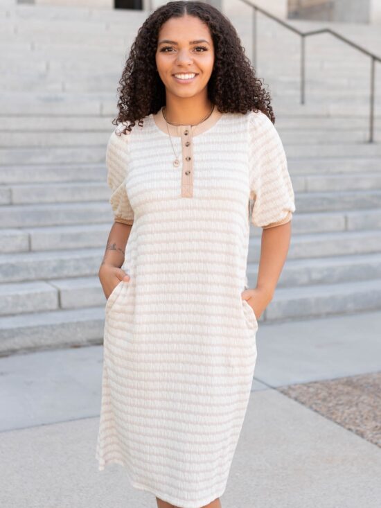 Nadia Beige Striped Dress