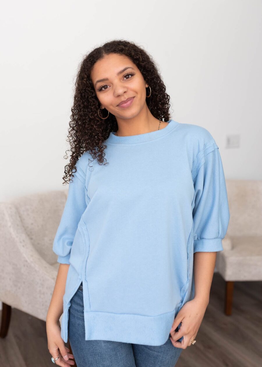 Narissa Blue Textured Pullover