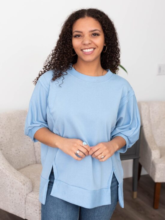 Narissa Blue Textured Pullover