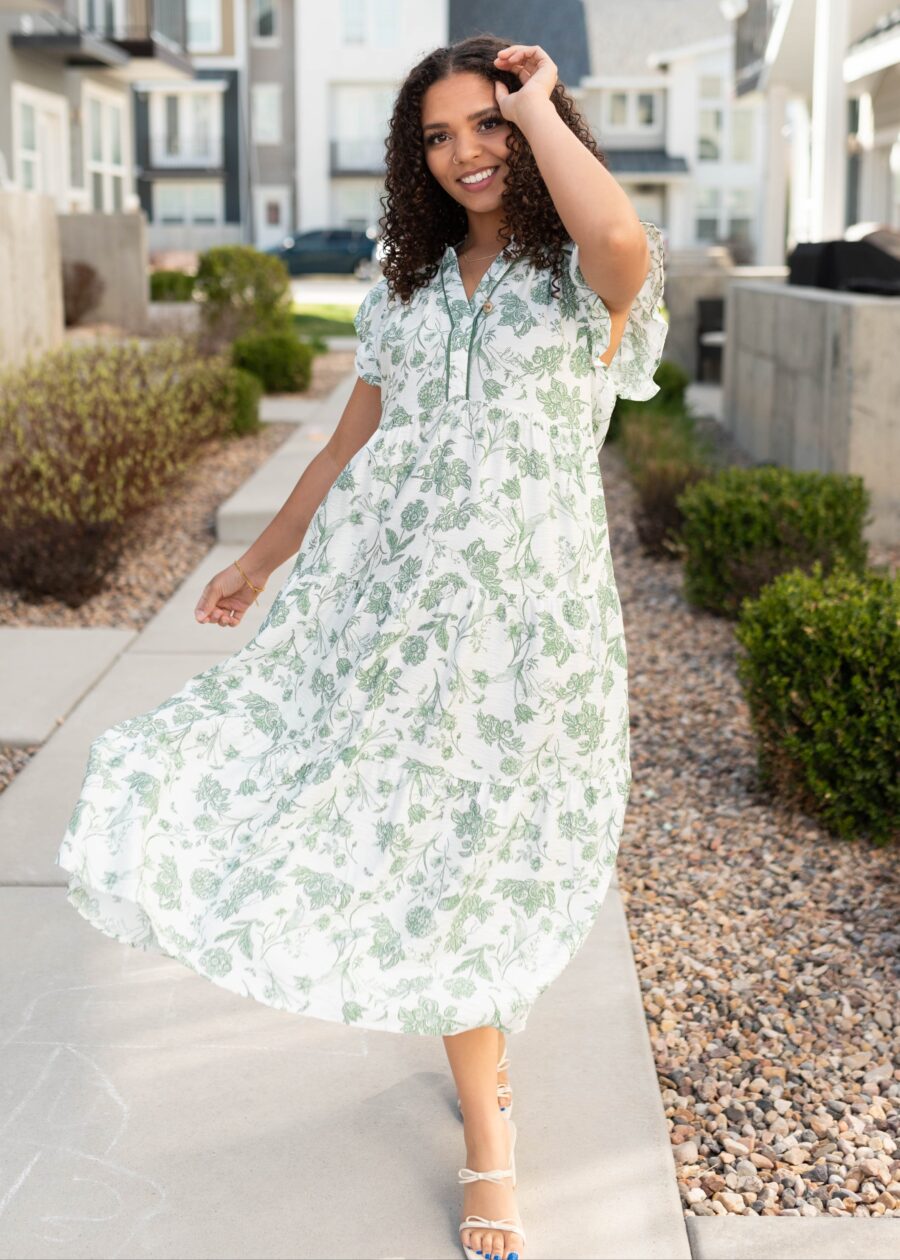 Nessie Green Floral Pattern Dress