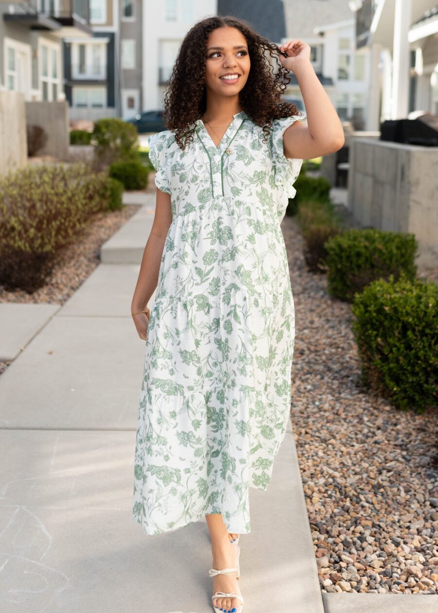 Nessie Green Floral Pattern Dress