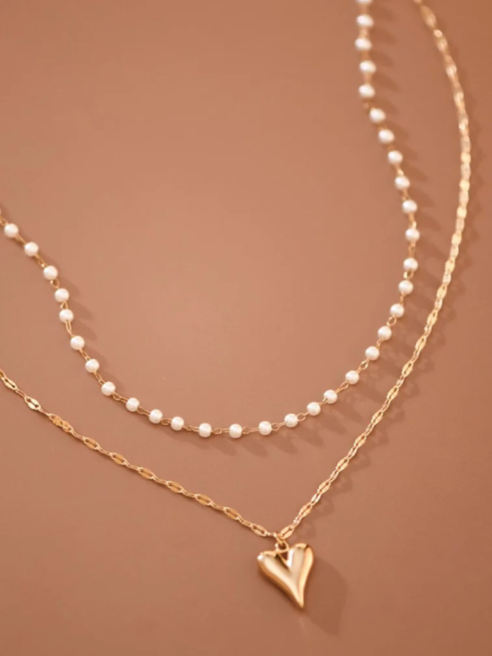 Neveah 18K Heart Double Layer Necklace