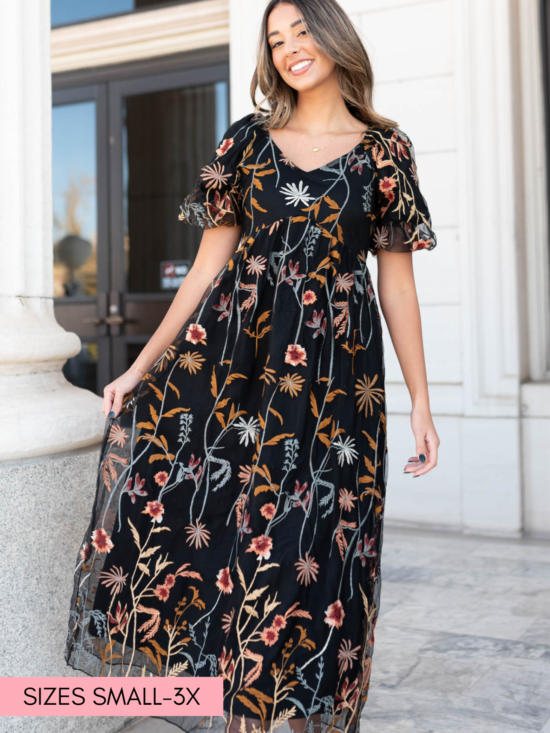 Nicola Black Embroidered Dress