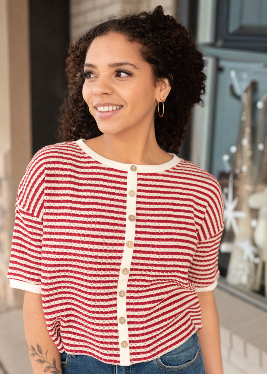 Nila Red Stripe Cardigan