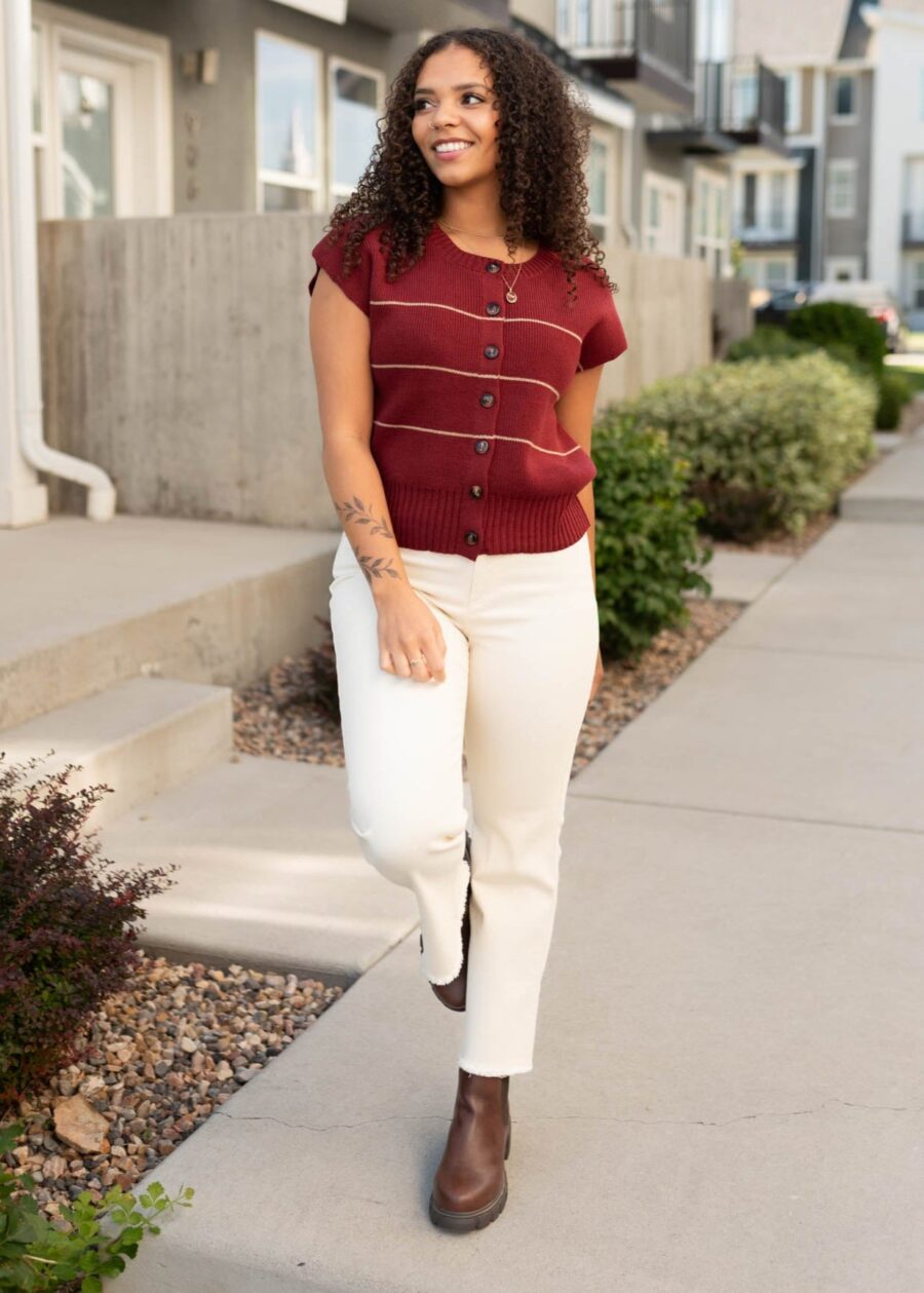 Nina Burgundy Stripe Sweater