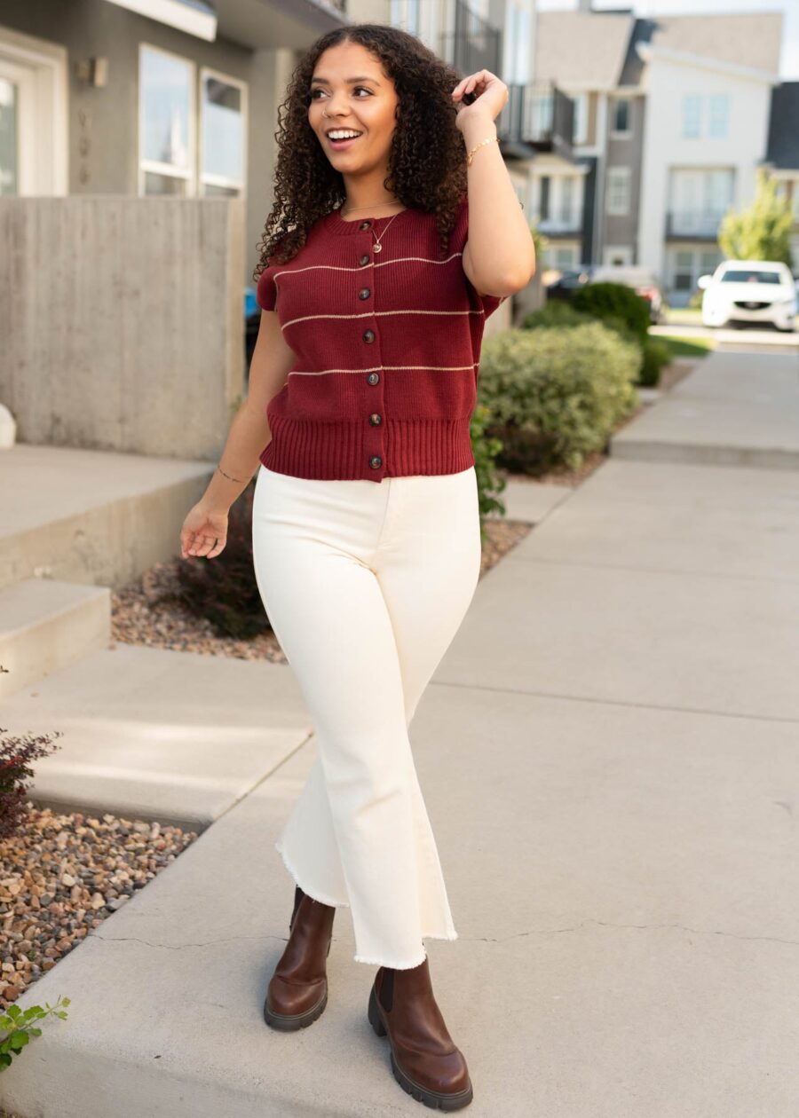 Nina Burgundy Stripe Sweater