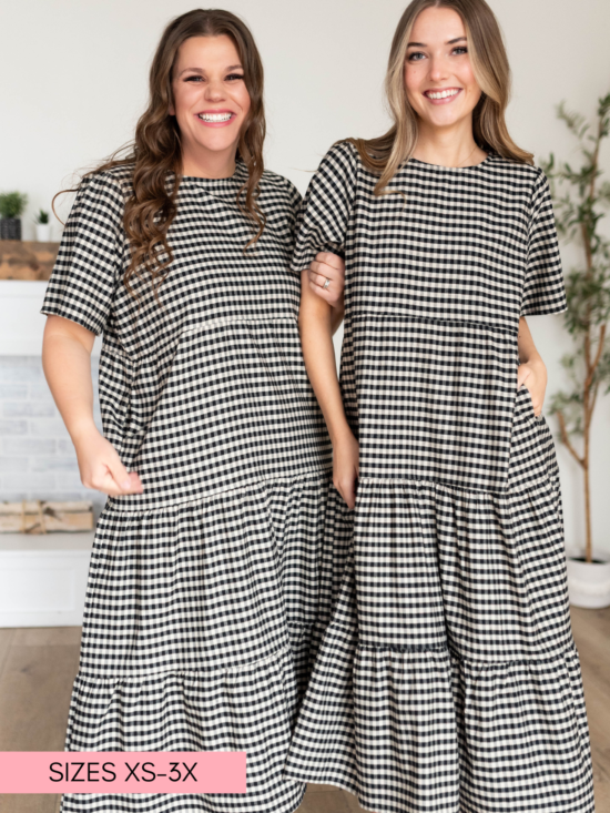 Nora Black Gingham Tiered Dress
