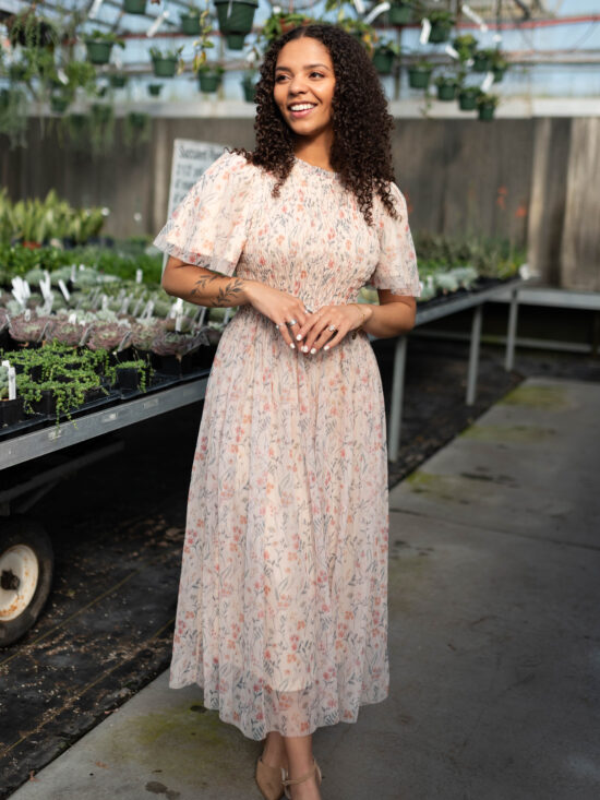 Nylah Blush Floral Mesh Dress