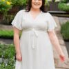 Paedyn White Textured Tie Dress