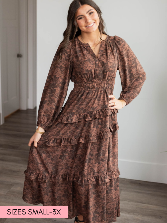 Paige Mahogany Floral Tiered Dress