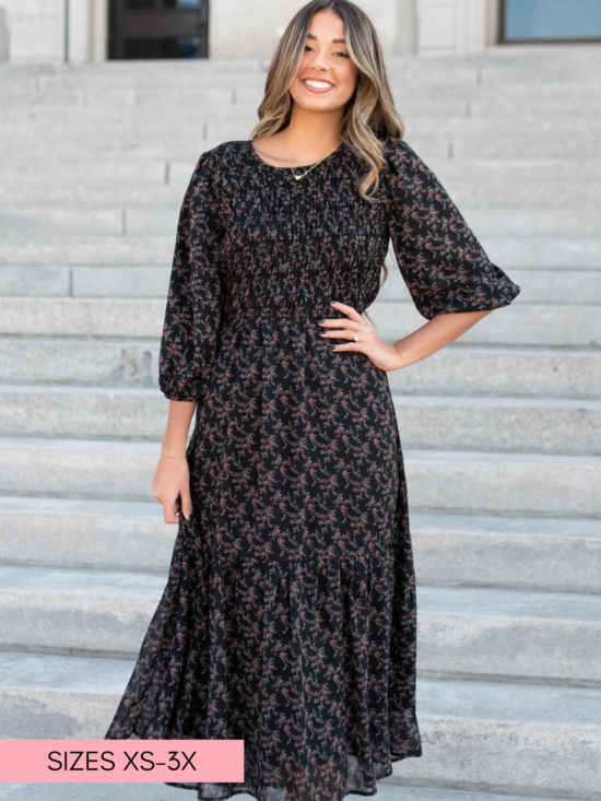 Paisley Black Pink Flower Dress
