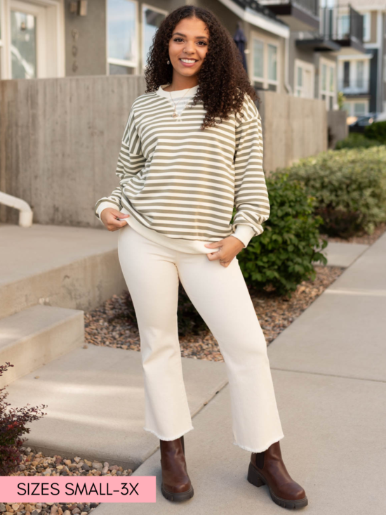 Paisley Olive Striped Sweatshirt