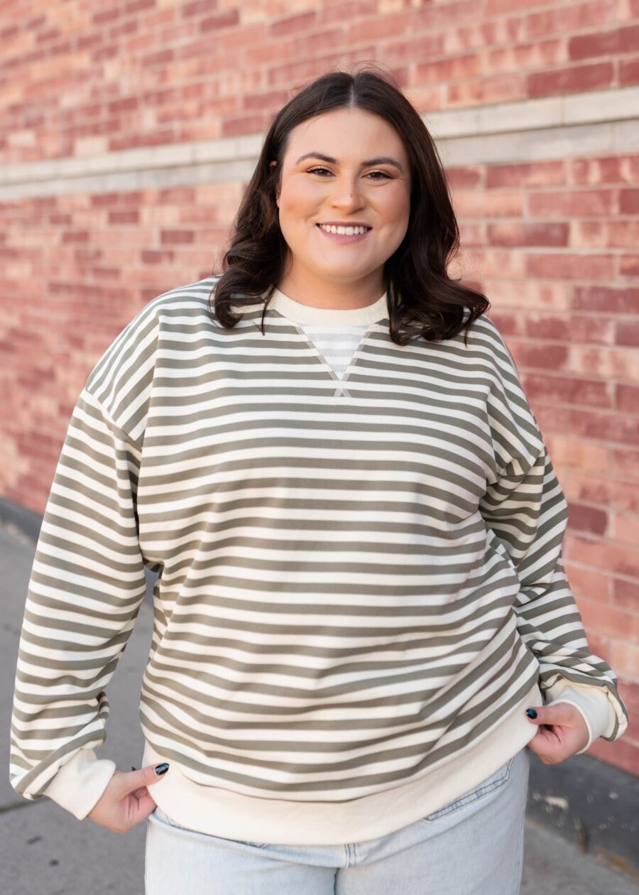 Paisley Olive Striped Sweatshirt