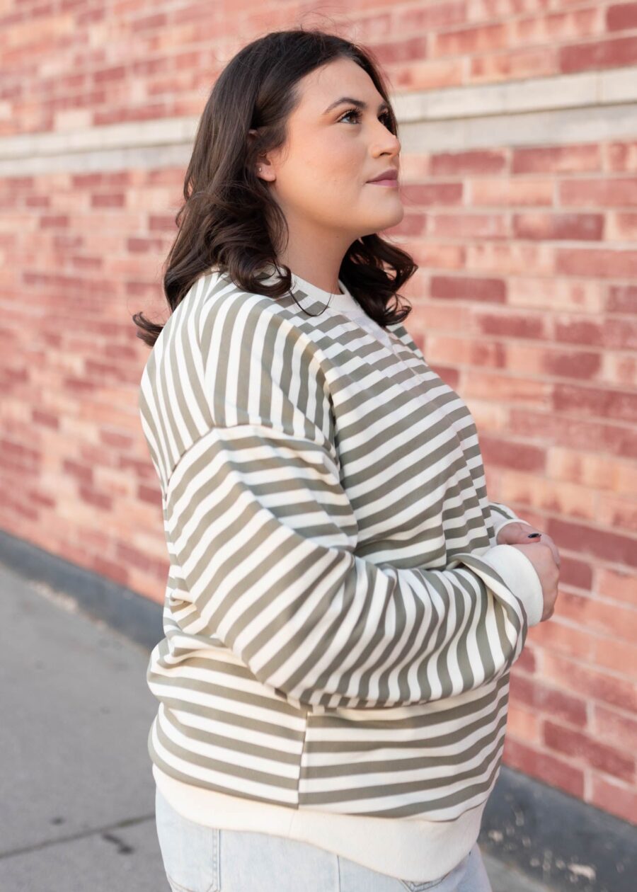 Paisley Olive Striped Sweatshirt