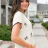 Pamela Cream Embroidered Ribbon Top