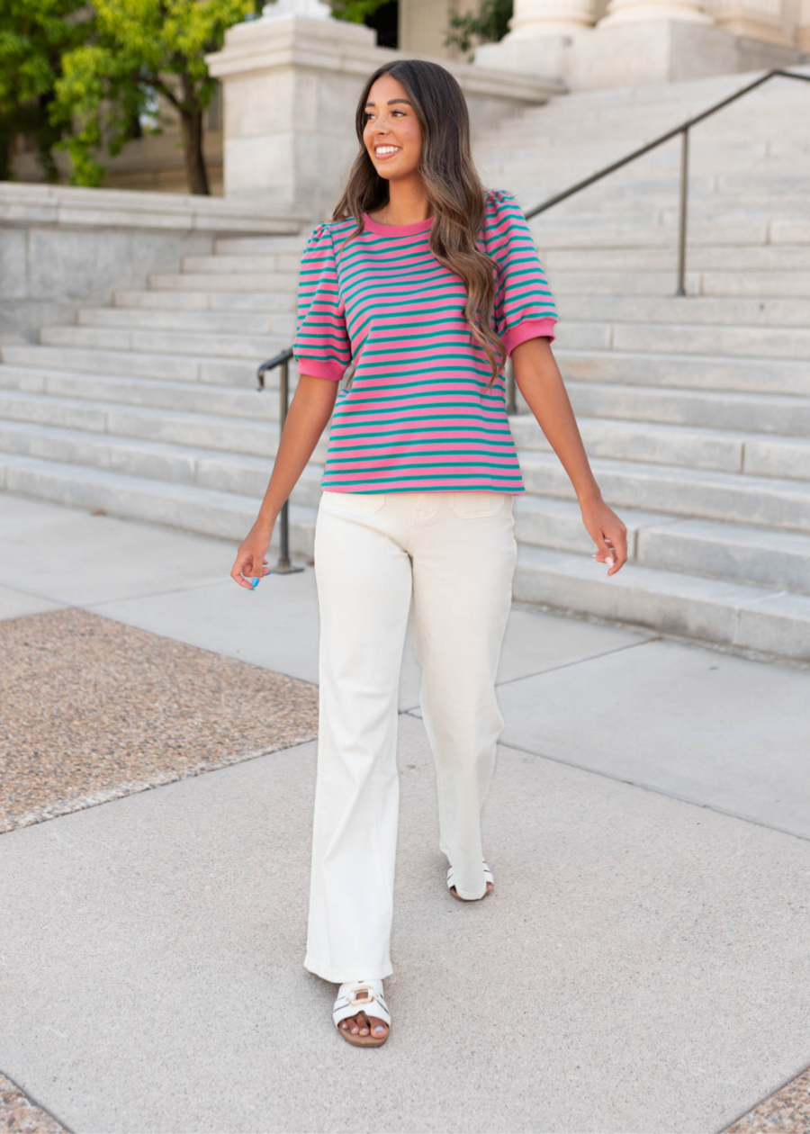 Patty Pink and Teal Striped Top