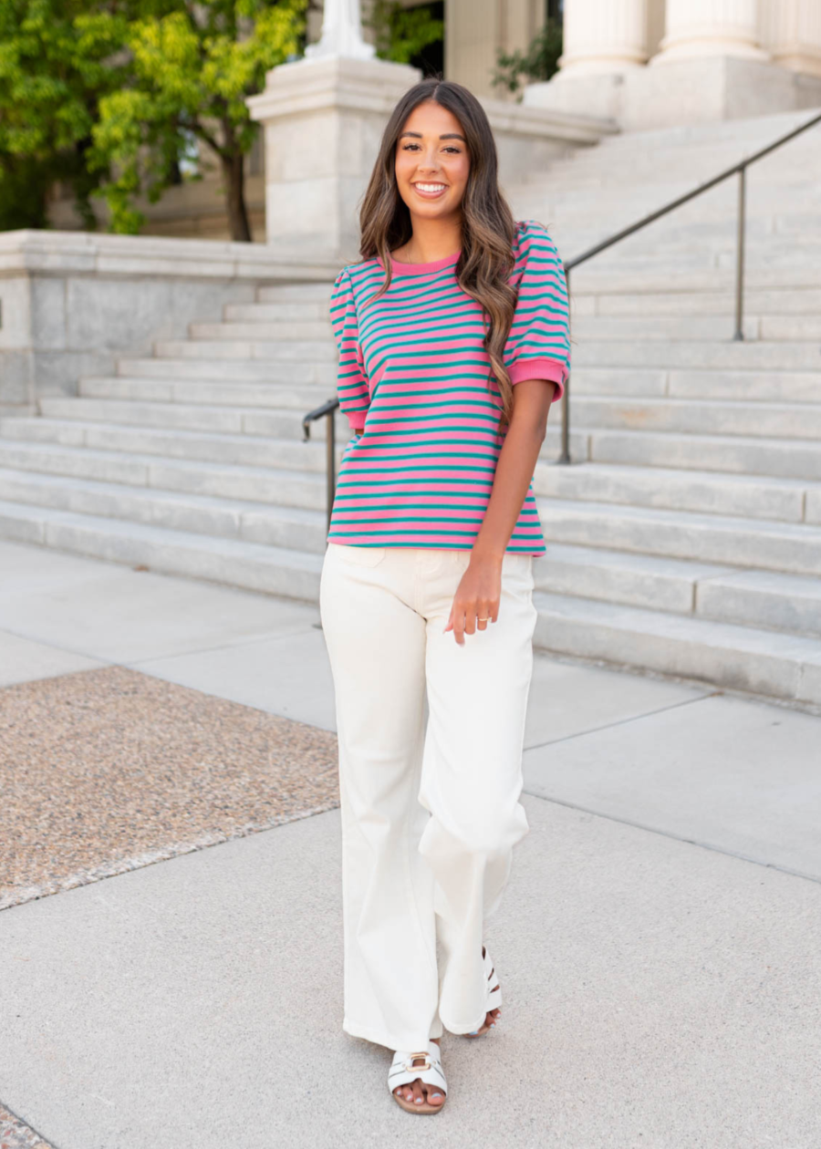 Patty Pink and Teal Striped Top