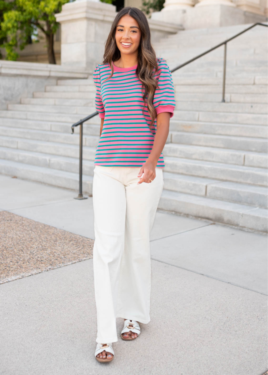 Patty Pink and Teal Striped Top