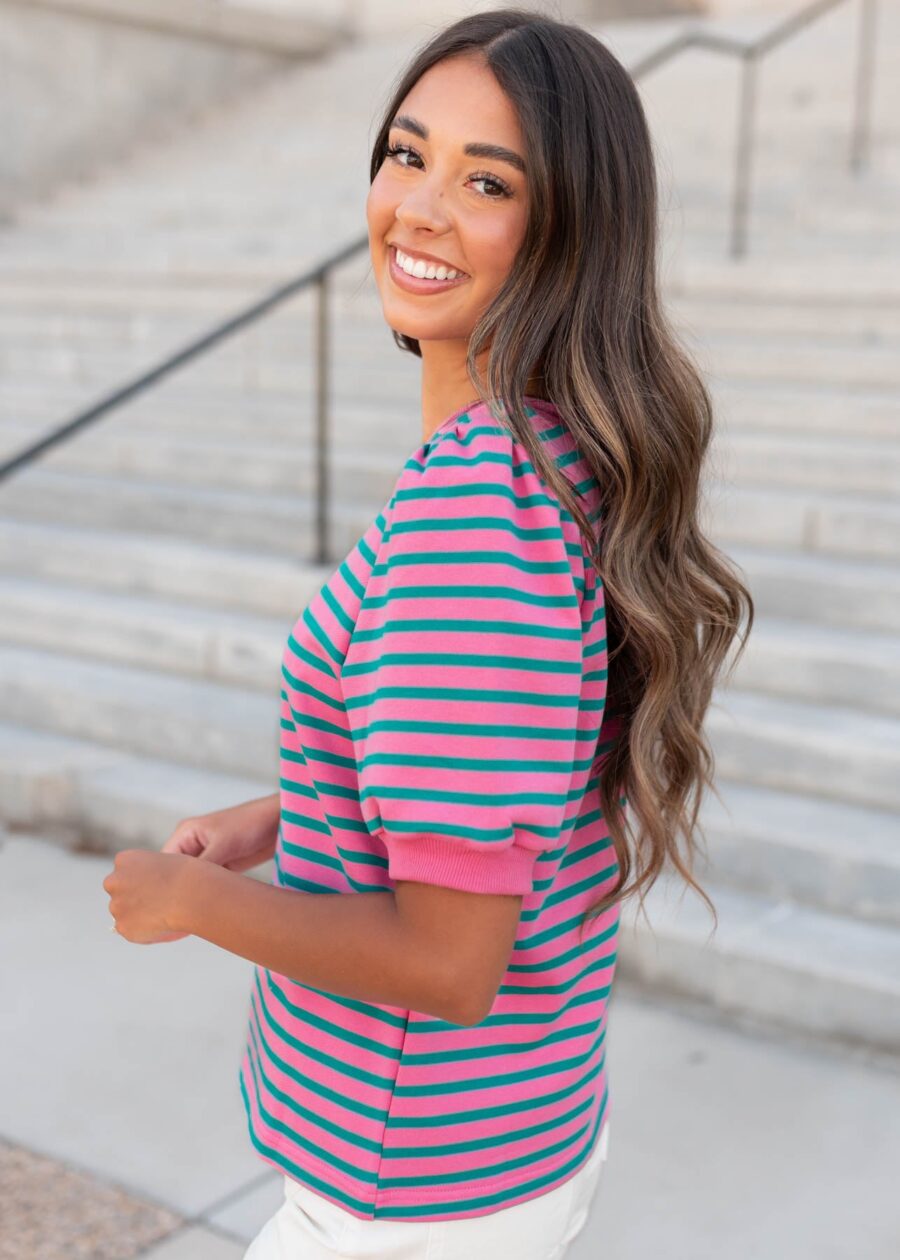 Patty Pink and Teal Striped Top