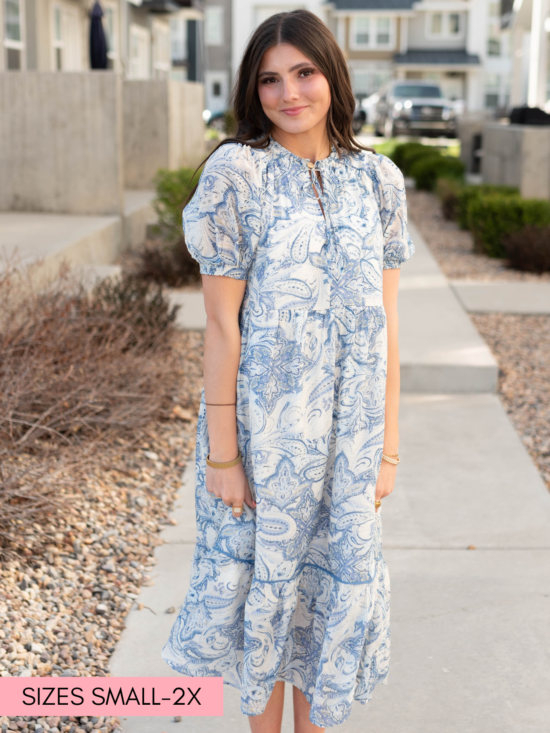 Perla Blue Paisley Pattern Dress