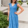 Rachelle Blue Flutter Sleeve Dress