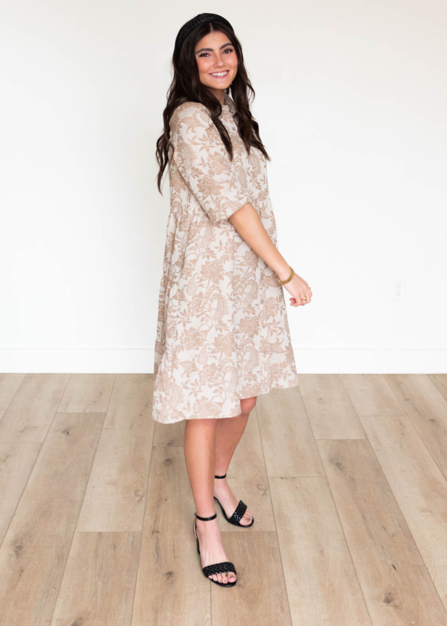 Railee Taupe Floral Button Down Dress