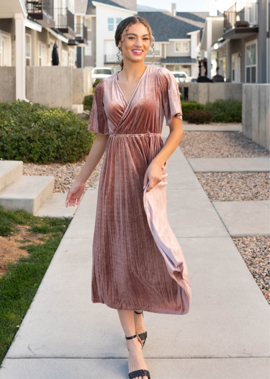 Reannah Dusty Rose Velvet Dress