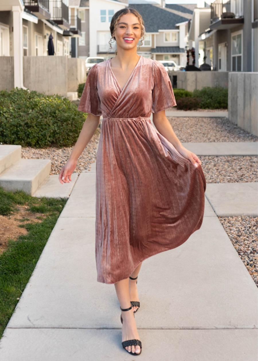 Reannah Dusty Rose Velvet Dress