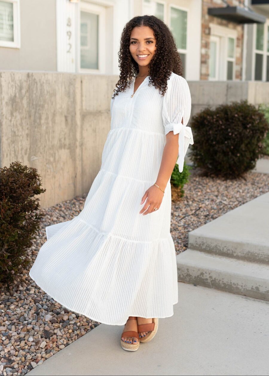 Reina White Gingham Dress