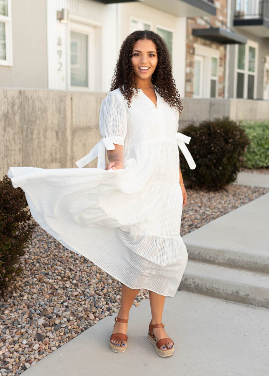 Reina White Gingham Dress