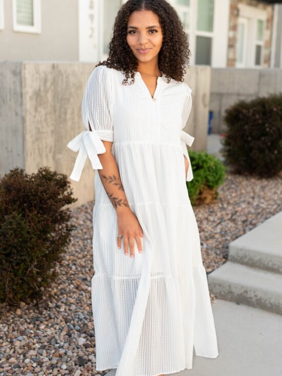Reina White Gingham Dress