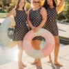 Retro Dot Boat-Neck Swim Dress