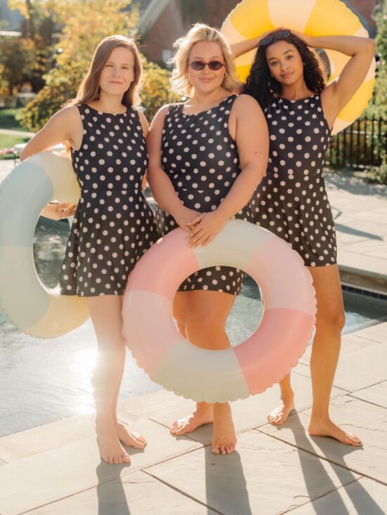 Retro Dot Boat-Neck Swim Dress
