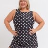 Retro Dot Boat-Neck Swim Dress