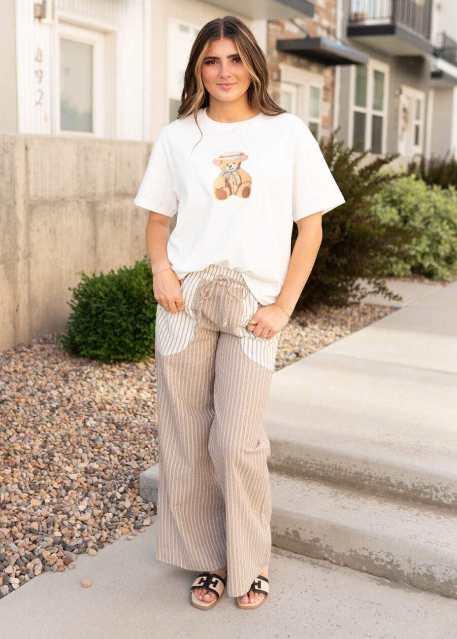 Ria Taupe Pinstripe Pants