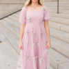 Rosa Dusty Pink Embroidered Dress