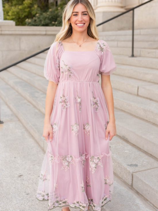 Rosa Dusty Pink Embroidered Dress