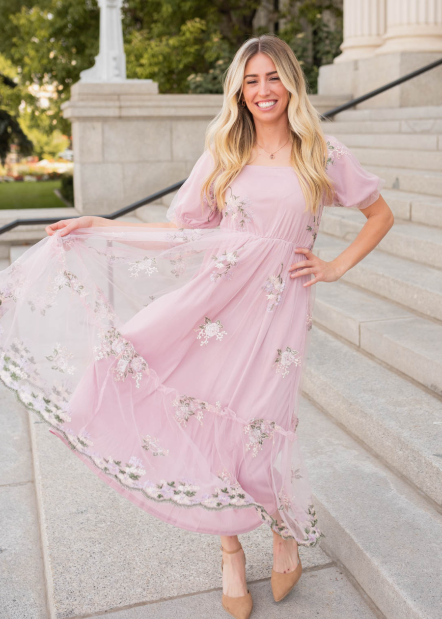 Rosa Dusty Pink Embroidered Dress