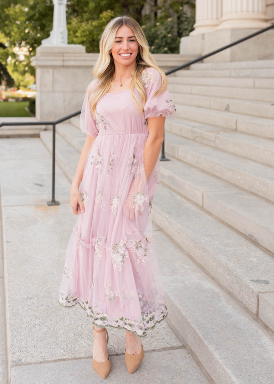 Rosa Dusty Pink Embroidered Dress