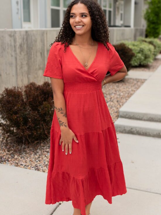 Rosemary Red Smock Waist Dress