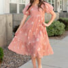 Rosie Terracotta Embroidered Dress